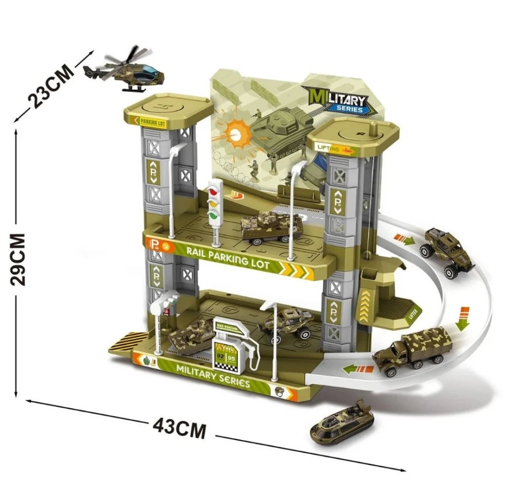 Military Army Car Parking Lot Playset - Toy Car Set - Pretend Toys for Boys