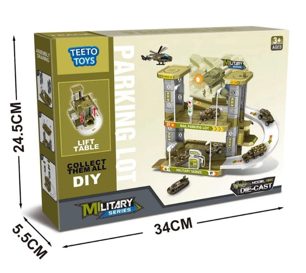 Military Army Car Parking Lot Playset - Toy Car Set - Pretend Toys for Boys