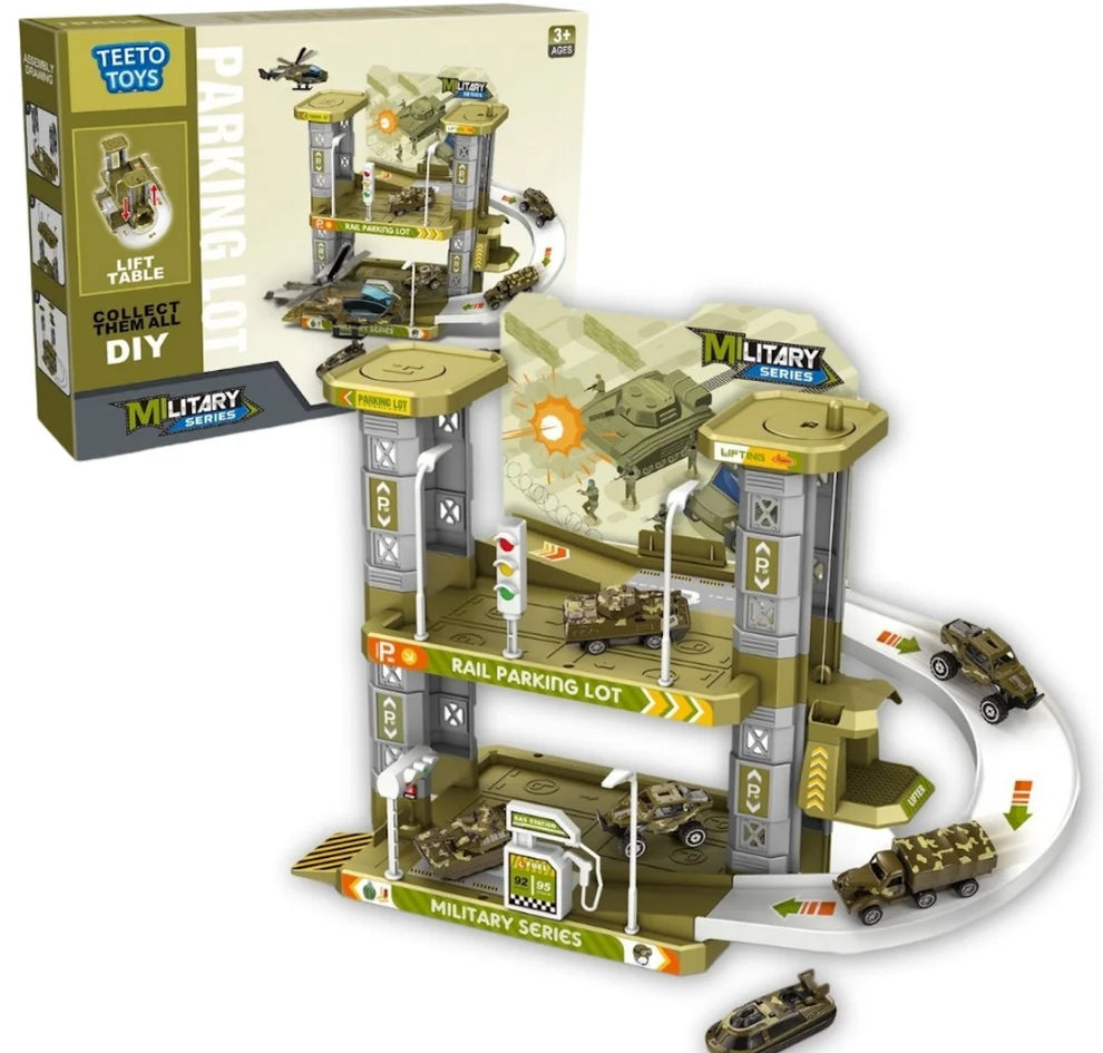 Military Army Car Parking Lot Playset - Toy Car Set - Pretend Toys for Boys