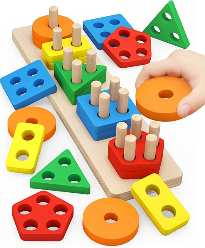 Wooden Geometric Building Puzzle Matching Toys For Kids